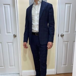 Zara Suit - Navy Blue Boxes- Size 38 - Slim Fit
